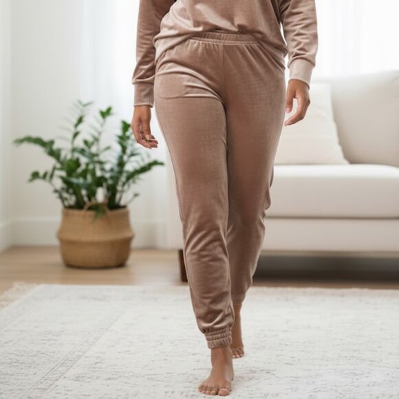 NWT Jenni Intimates Cocoa Velour Shiny Glam Matching Sweatsuit XL - Picture 2 of 15